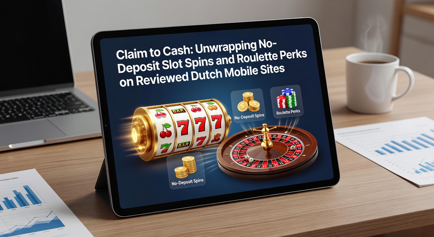 Duidelijke weergave van een roulette wiel met no-deposit fiches en slot symbolen op een mobiel Nederlands casino interface, inclusief cashout knoppen