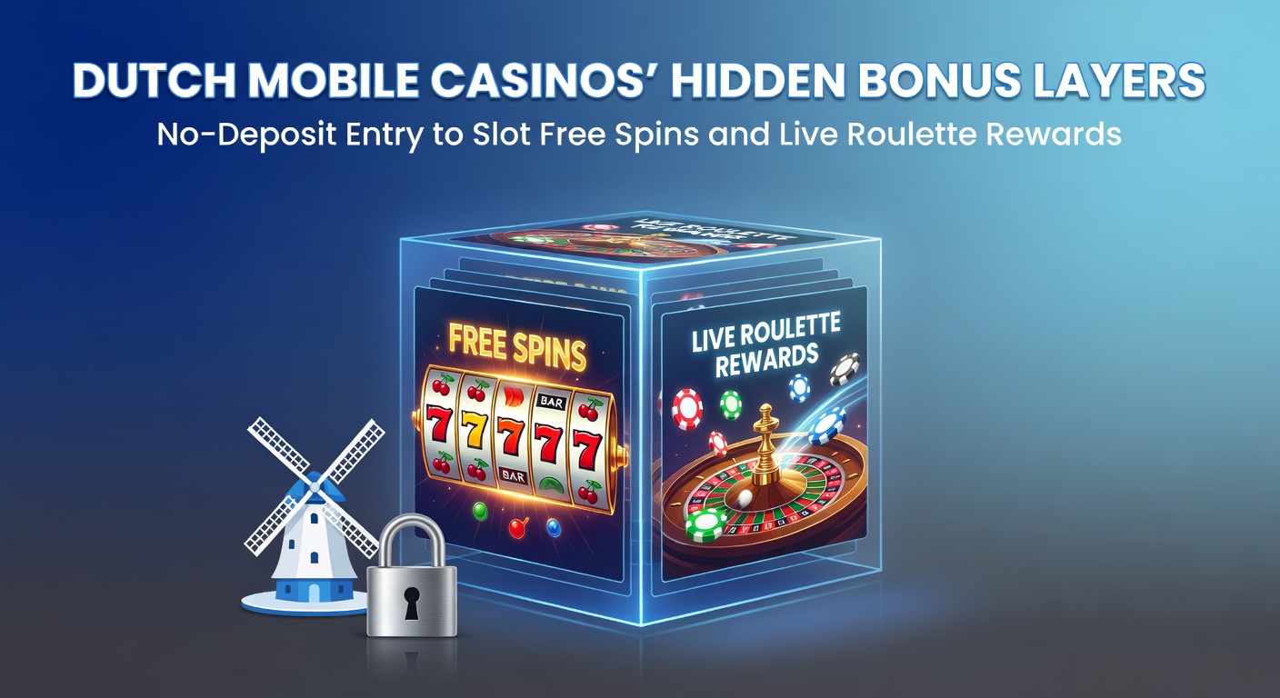 Mobiel scherm met laag-op-laag bonusstructuur in een Nederlands casino-app, inclusief no-deposit spins en roulette rewards