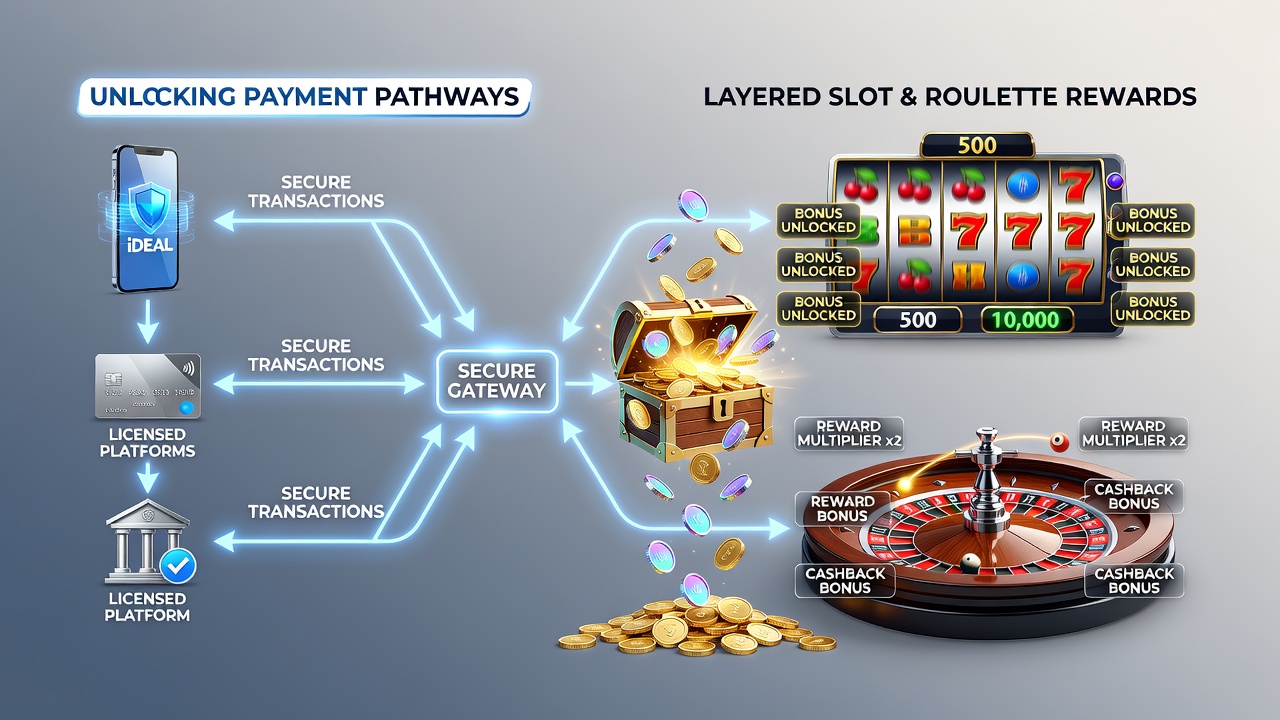 Diagram van gelaagde beloningen voor slots en roulette via Nederlandse betaalsystemen