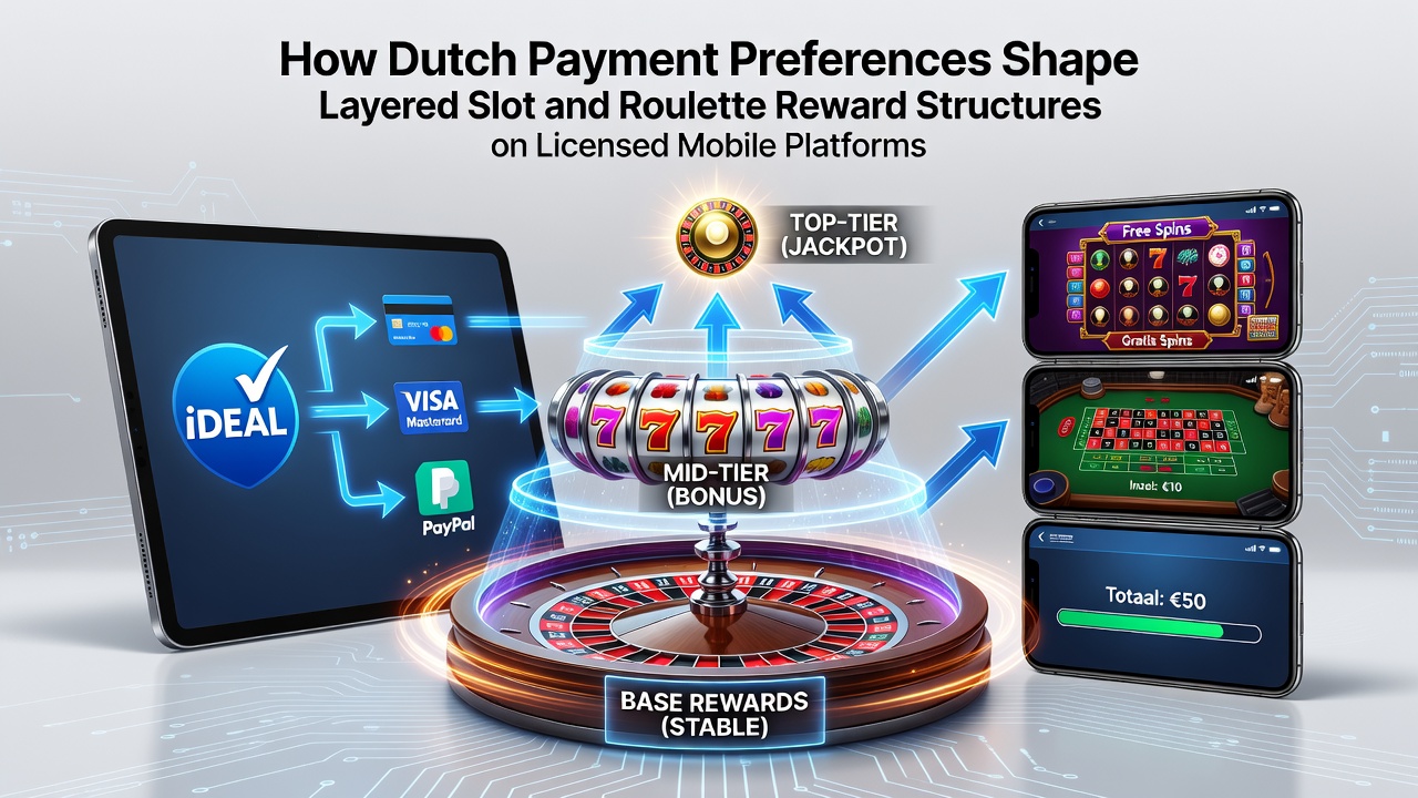 Illustratie van Nederlandse betaalmethoden die beloningsstructuren voor mobiele slots en roulette beïnvloeden