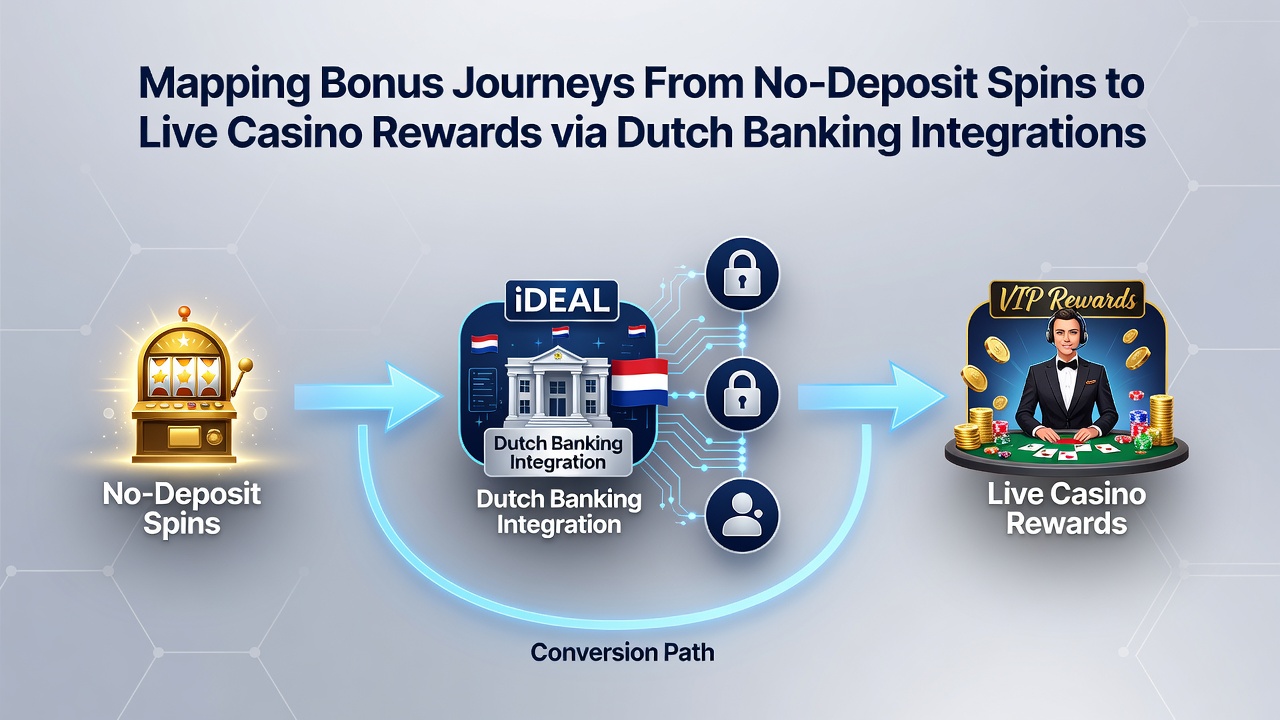 Diagram van de overgang van spins naar live casino beloningen via bankintegraties